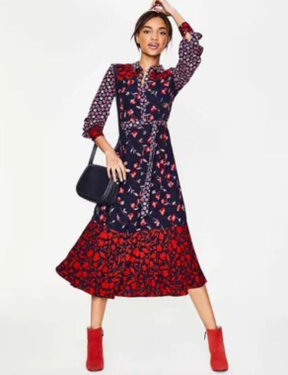 Boden Dresses & Skirts - Boden Sybil Midi Shirt Dress Navy Wildflower Size 2R